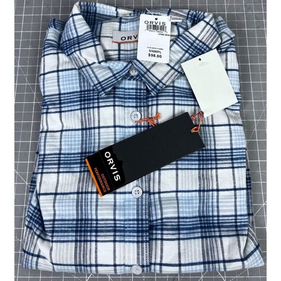 Orvis Men's Tech Check Flannel Long Sleeve Shirt XL Blue/White Plaid - Picture 7 of 9